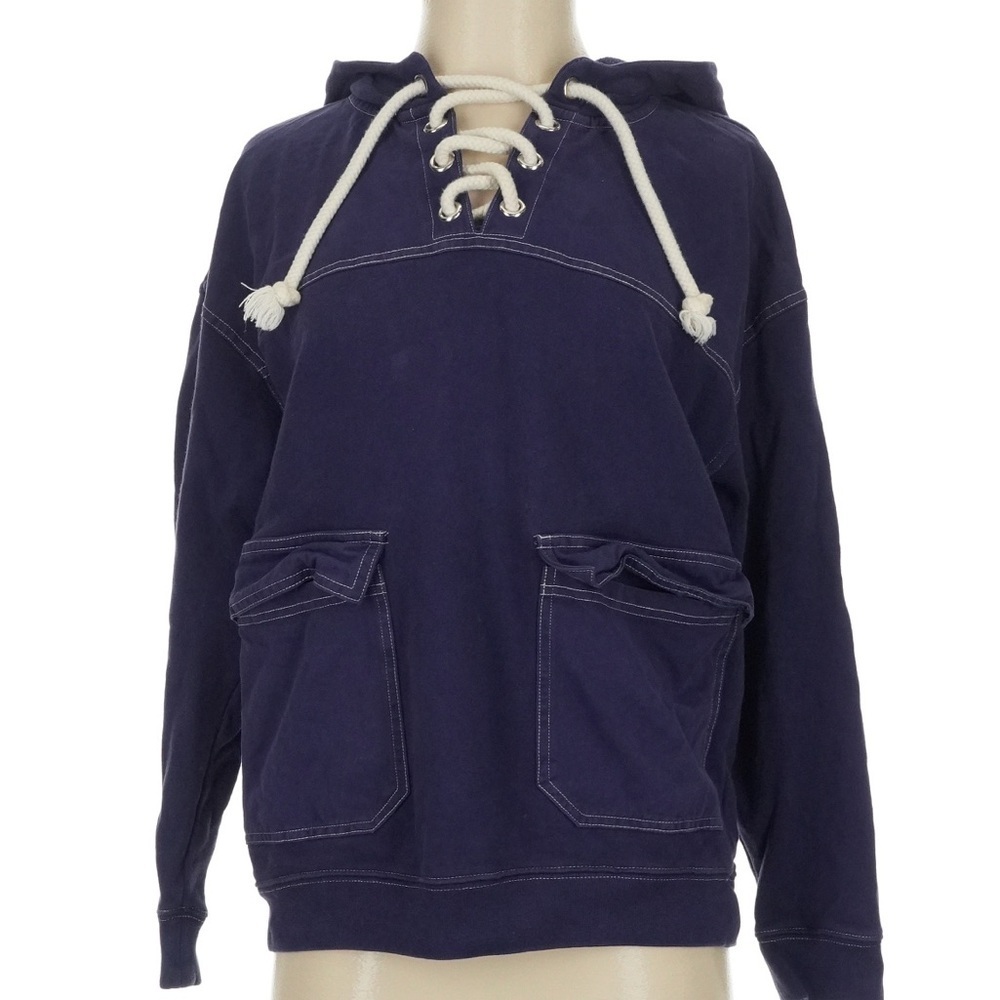 J. Crew Dark Blue Lace-Up Hoodie Sweater